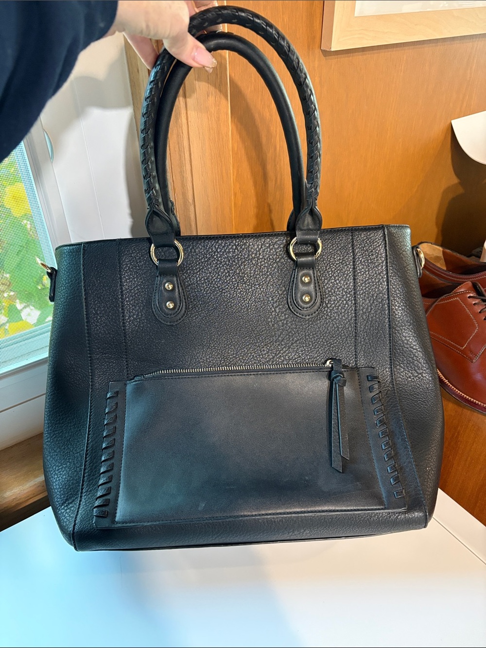 Unbranded vegan leather computer carry briefcase multi pocket black 15x12x4
